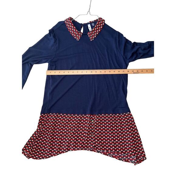 NY Collection Blouse  Long Sleeves Peter Pan Collar Heart Print Blue Large - Picture 4 of 5